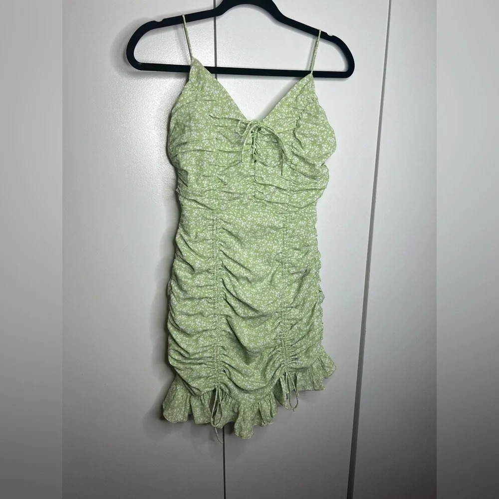 More To Come - XS- Janet Ruched Mini Dress in Pistachio Floral - MSRP $78 - Picture 3 of 7